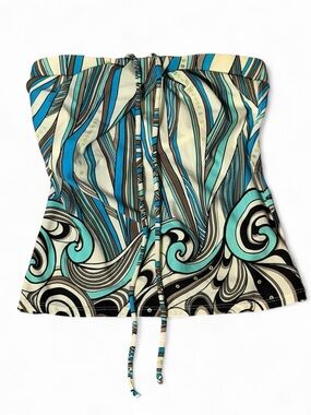 Tara Grinna Abstract Print Strapless Y2K Halter Tube Top